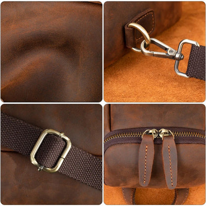 Compact Vintage Crazy Horse Cow Leather Satchel – Men’s Crossbody Messenger