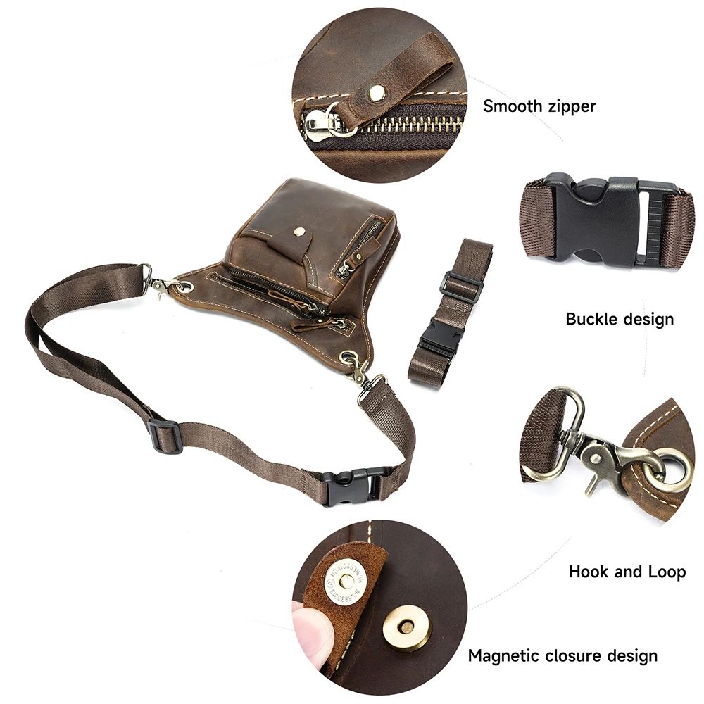Crazy Horse Cow Leather Belt Bag – Men’s Waist, Crossbody & Motorcycle Riding Pouch