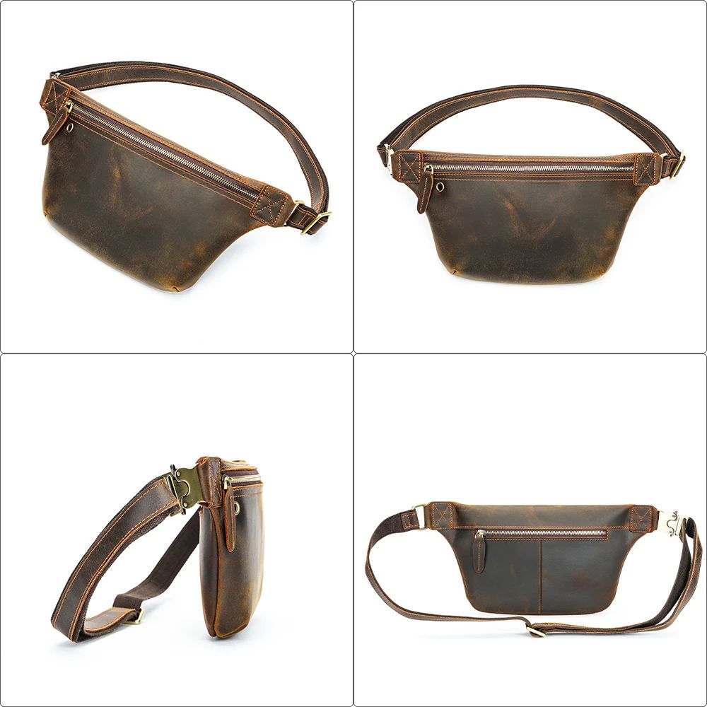 Crazy Horse Cowhide Leather Waist & Crossbody Bag – Men’s Vintage Chest Pouch