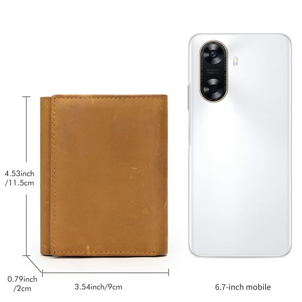 Crazy Horse Genuine Leather Men’s Trifold Wallet – Vintage Slim Design with Button Strap