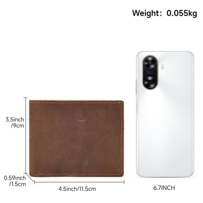 Crazy Horse Genuine Leather Minimalist Slim Bifold Wallet