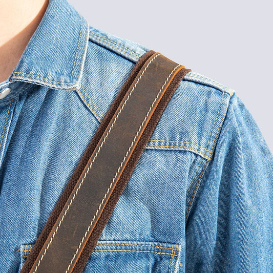 Unisex Genuine Crazy Horse Leather Adjustable Shoulder Strap – 75–145 cm × 4 cm