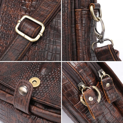 Crocodile-Print Leather Small Crossbody Sling Bag – Waterproof Messenger for Daily Work