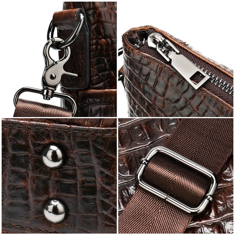 Crocodile-Texture Leather Briefcase – Waterproof Laptop Bag for Men
