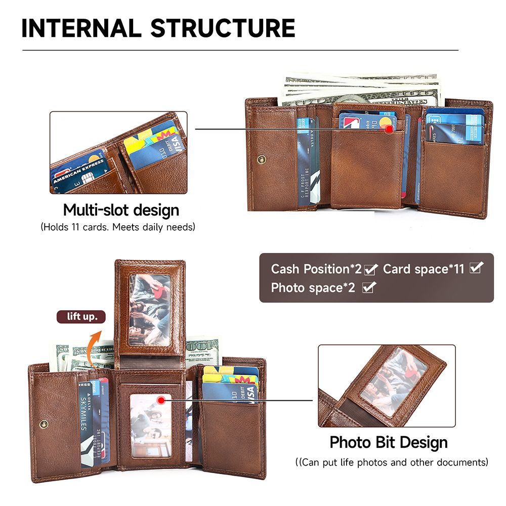 Designer Men’s RFID-Blocking Leather Trifold Wallet – Premium Genuine Leather Purse