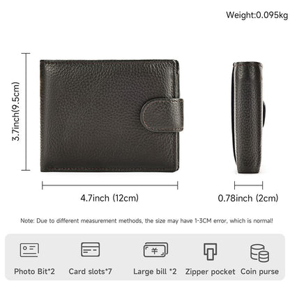 Genuine Cow Leather Short Bifold Wallet with Coin Pocket – Slim & Waterproof