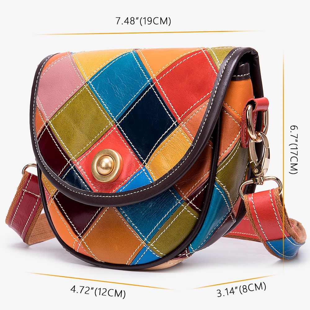 Women’s Genuine Leather Multi-Color Boho Geometric Crossbody Bag