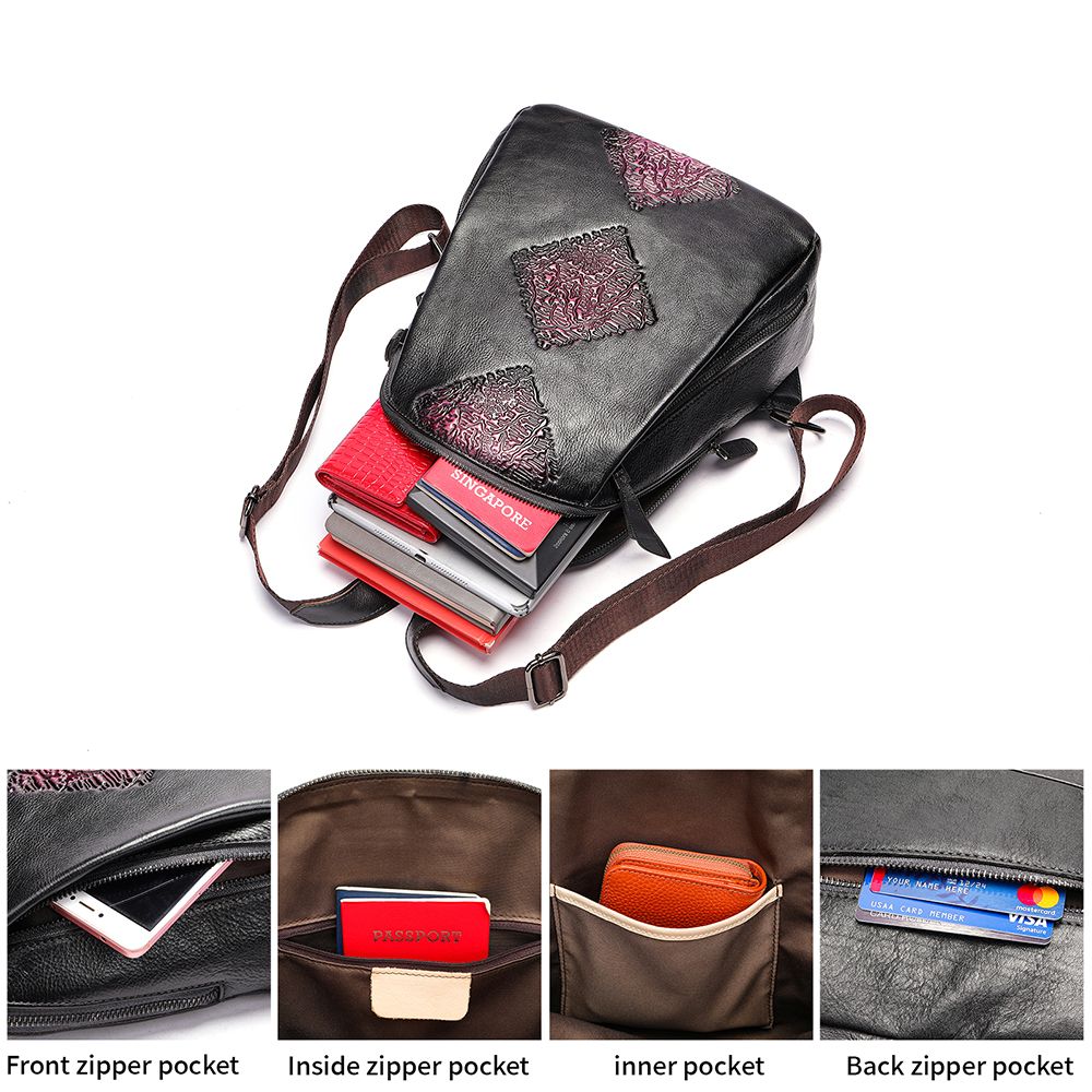 Women’s Genuine Leather Floral Embossed Vintage Backpack