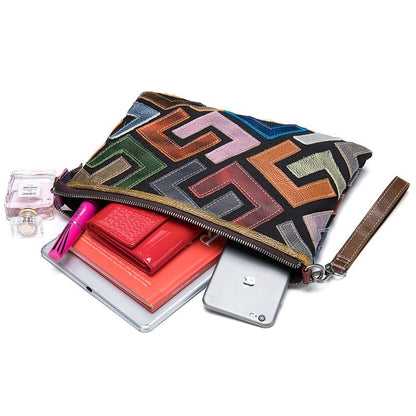 Women’s Genuine Leather Messenger Clutch Bag with Detachable Strap