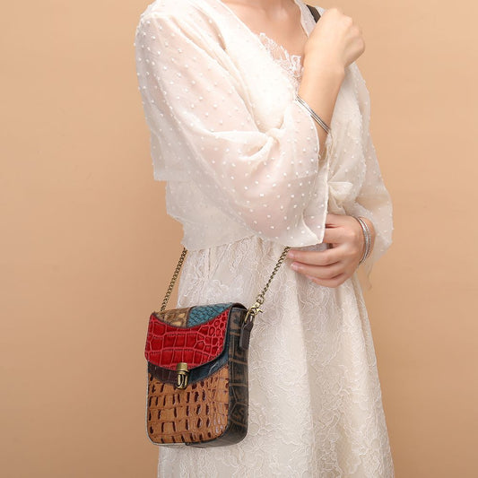 Women’s Genuine Leather Retro Stitching Crossbody Messenger Bag