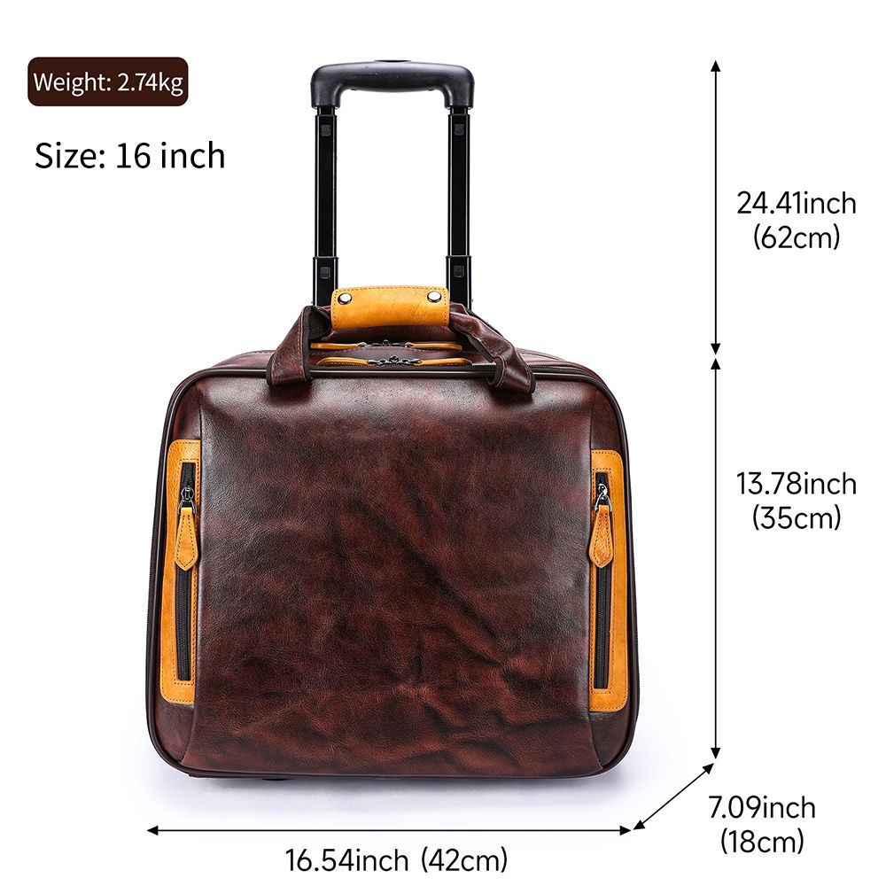 Men’s Genuine Leather Vintage 16″ Carry-On Trolley Case