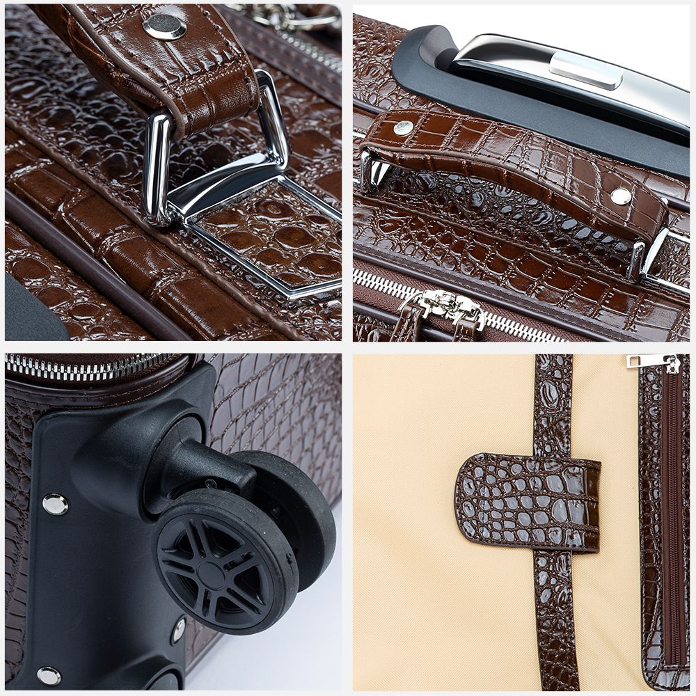 Men’s Genuine Leather Crocodile-Print 18″ Carry-On Luggage Trolley