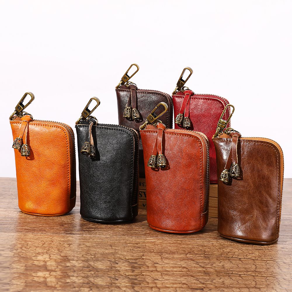 Leather Zipper Coin Purse – Mini Vintage Wallet for Men