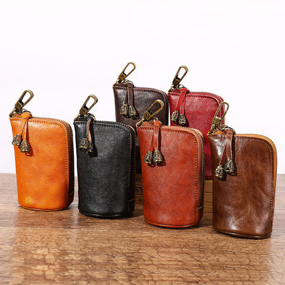 Leather Zipper Coin Purse – Mini Vintage Wallet for Men