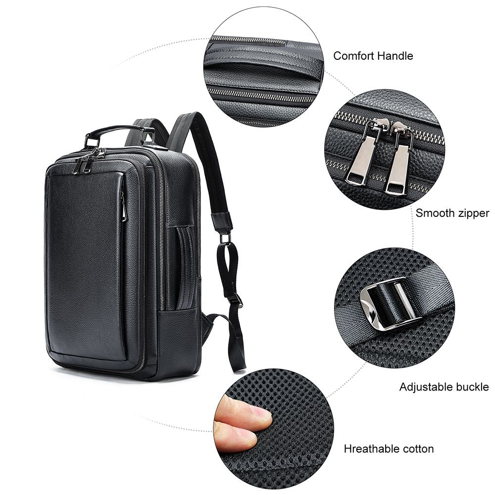 Modern Genuine Leather Business Laptop Backpack – 15″ Expandable Travel & Work Bag