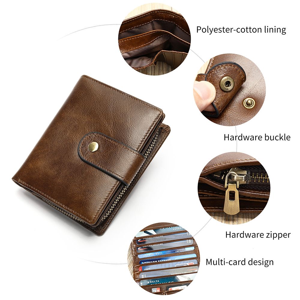 RFID Anti-Theft Cow Leather Trifold Wallet – Slim Men’s Smart RFID-Blocking Purse