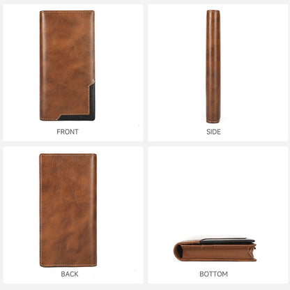 RFID Blocking Genuine Leather Long Wallet with Phone Pocket – Vintage Travel Clutch for Men