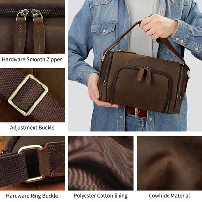 Retro Crazy Horse Cow Leather Square Bag – Men’s Vintage Crossbody Pouch
