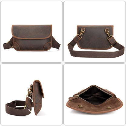 Retro Crazy Horse Cow Leather Square Bag – Men’s Vintage Crossbody Pouch