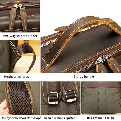 Urbanex Crazy Horse Cow Leather 16-Inch Laptop Backpack – Men’s Large Capacity Travel Backpack