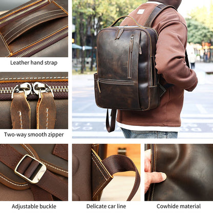 Urbanex Full Grain Cow Leather Travel Backpack – Waterproof, Large-Capacity Laptop Rucksack
