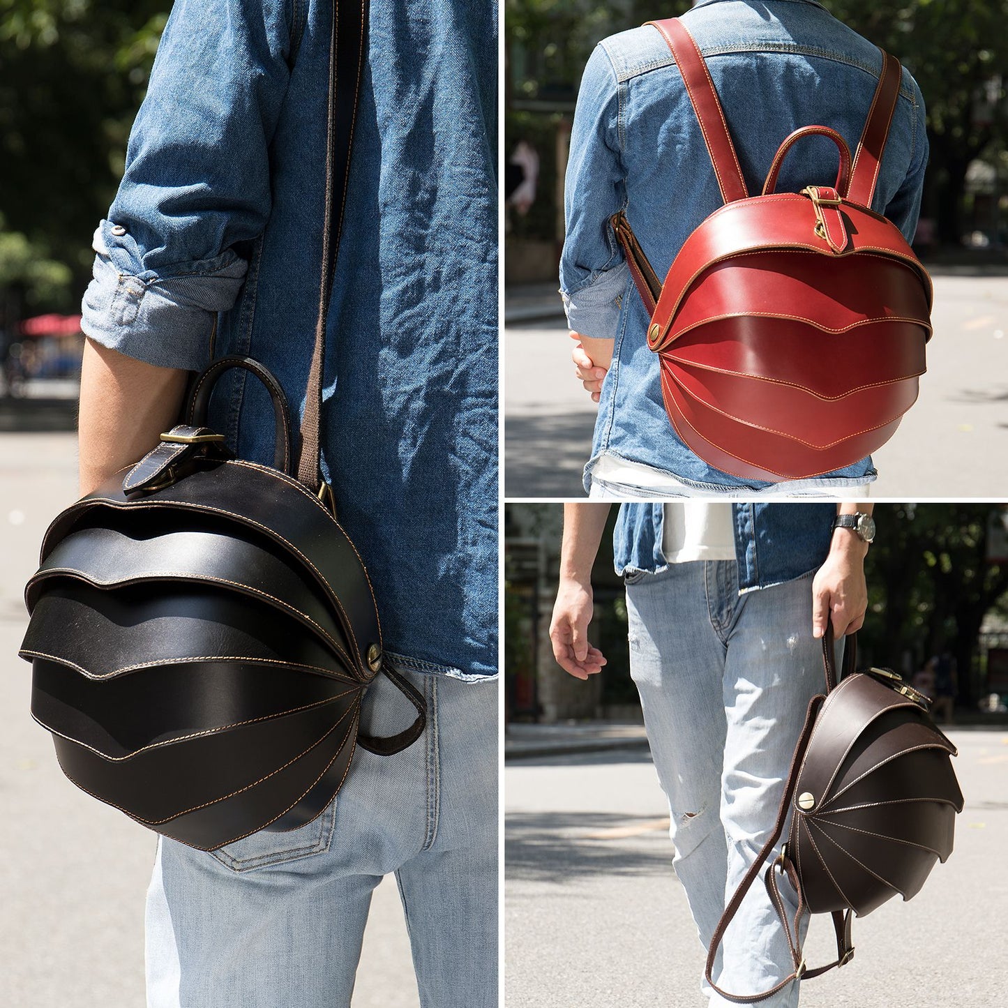 Shell Armor Leather Backpack – Modern Designer Travel & Laptop Bag