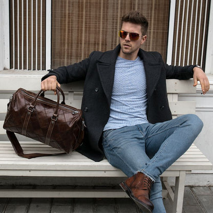 Urbanex Vintage Crazy Horse Cow Leather Weekend Duffel – Men’s Waterproof Travel & Gym Bag
