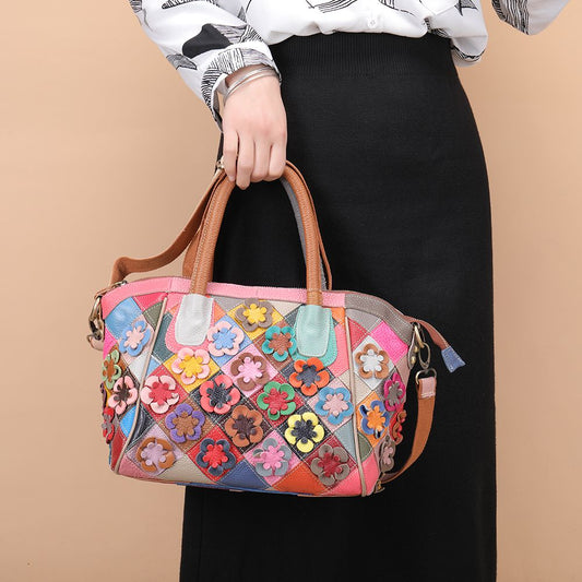 Women’s Genuine Leather Multi-Color Vintage Tote Handbag