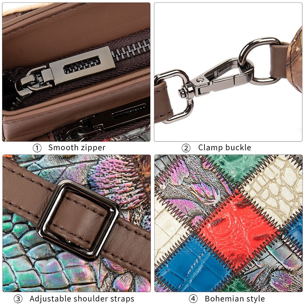 Women’s Genuine Cowhide Leather Vintage Patchwork Shoulder Bag