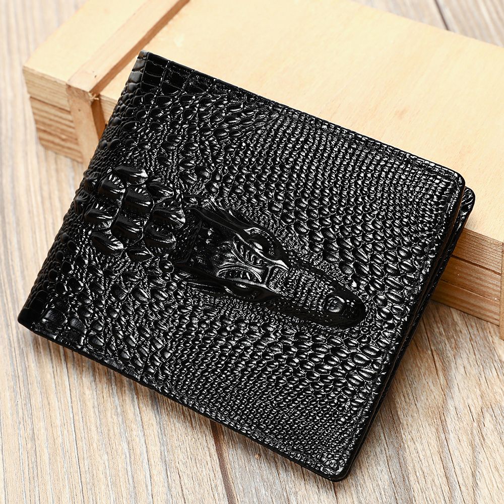 Crocodile-Pattern RFID Anti-Theft Leather Bifold Wallet – Vintage Waterproof Design