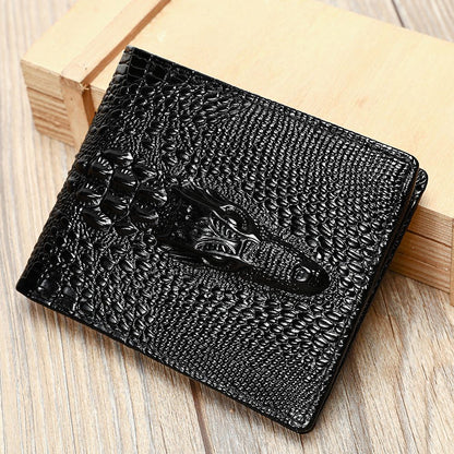 Crocodile-Pattern RFID Anti-Theft Leather Bifold Wallet – Vintage Waterproof Design