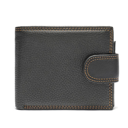 Slim Genuine Cow Leather Wallet – Short Bifold Card Holder for Men