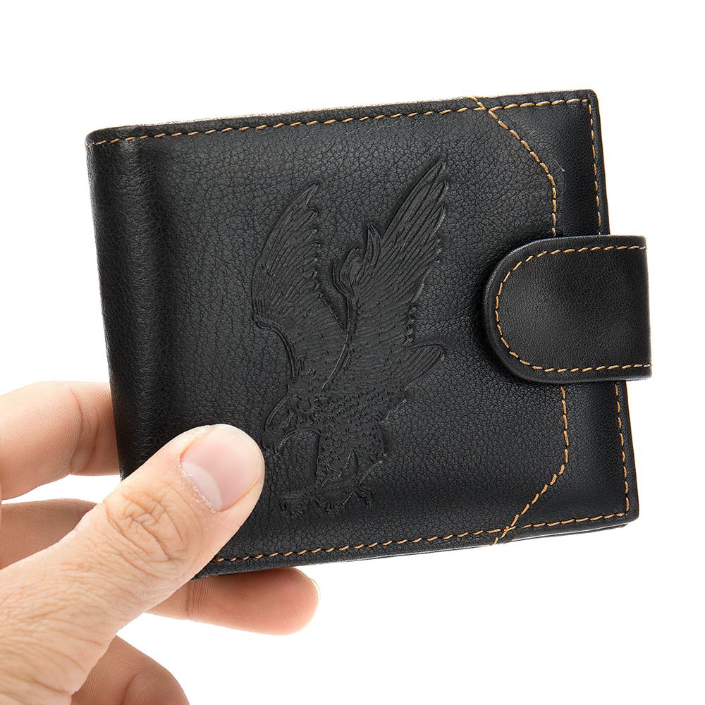 Eagle Embossed Cow Leather Bifold Wallet – Compact Short Wallet