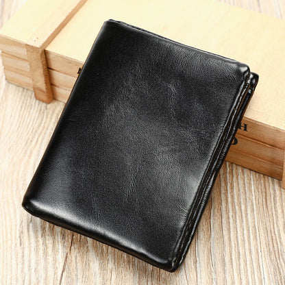 Genuine Leather Card Holder Wallet – RFID-Safe with Zipper Coin Pocket