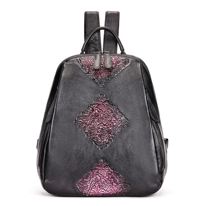 Women’s Genuine Leather Floral Embossed Vintage Backpack