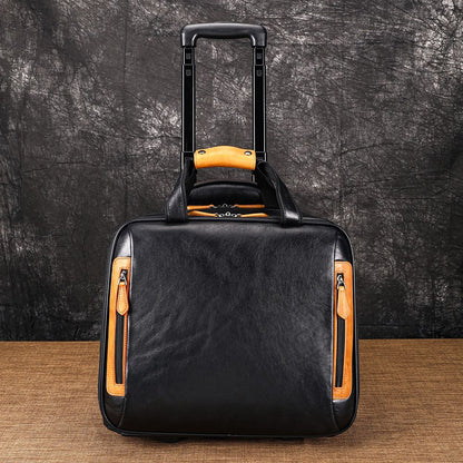 Men’s Genuine Leather Vintage 16″ Carry-On Trolley Case