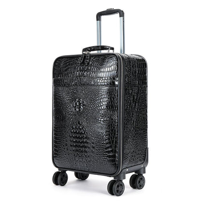 Men’s Genuine Leather Crocodile-Pattern 20″ Carry-On Trolley Suitcase