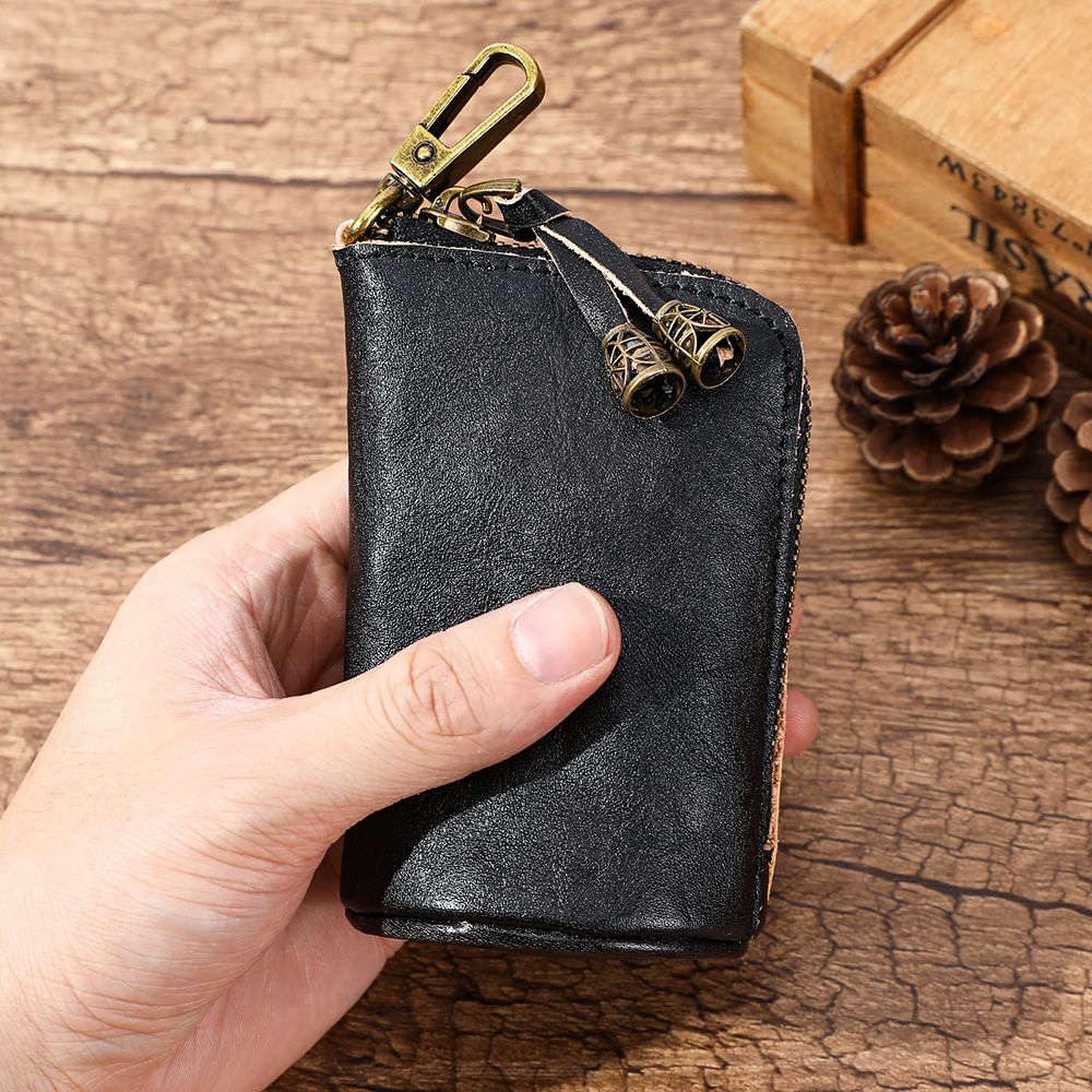 Leather Zipper Coin Purse – Mini Vintage Wallet for Men