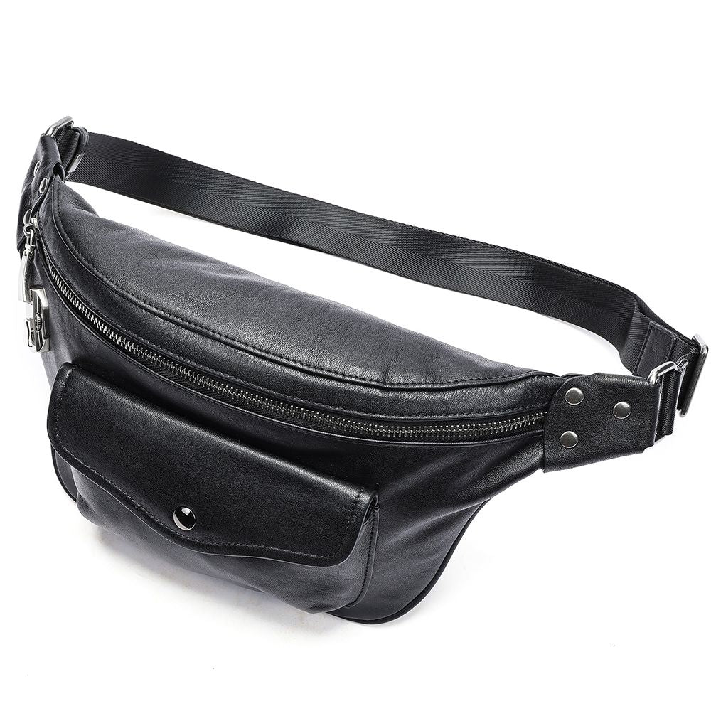 Unisex Genuine Leather Vintage Sports Fanny Pack Chest & Waist Sling Bag