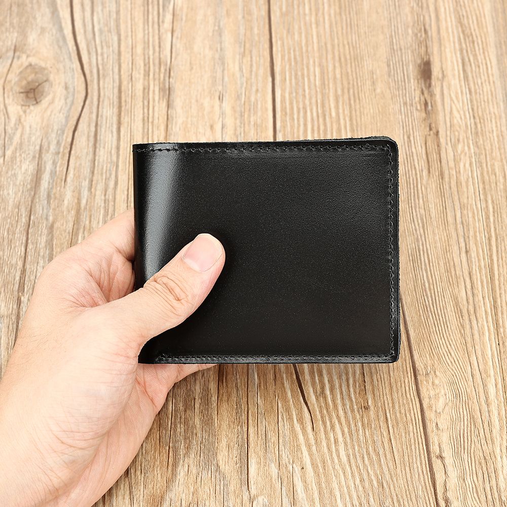 Vintage Genuine Leather Short Bifold Wallet with Coin Pocket – Waterproof Design