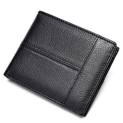 Genuine Cow Leather RFID Bifold Short Wallet with Coin Pocket – Slim & Waterproof