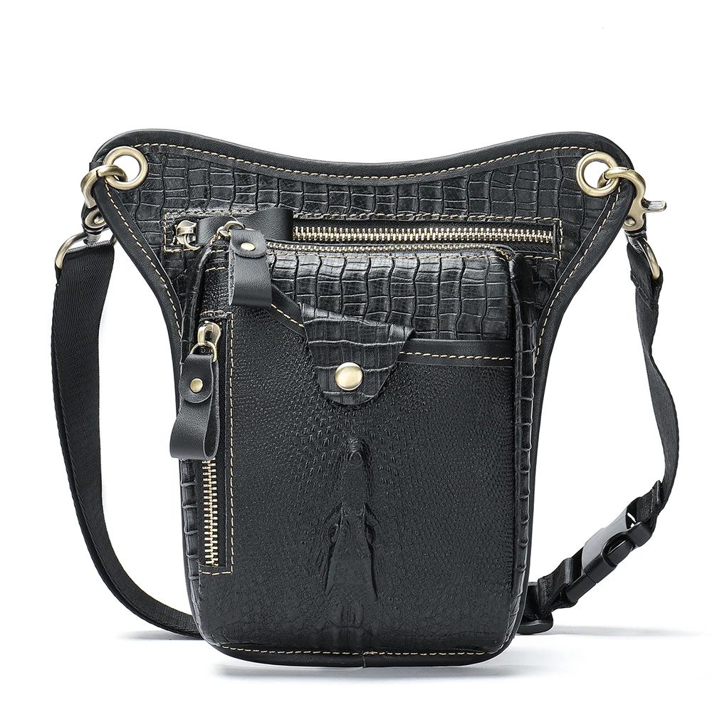 Crazy Horse Cow Leather Belt Bag – Men’s Waist, Crossbody & Motorcycle Riding Pouch