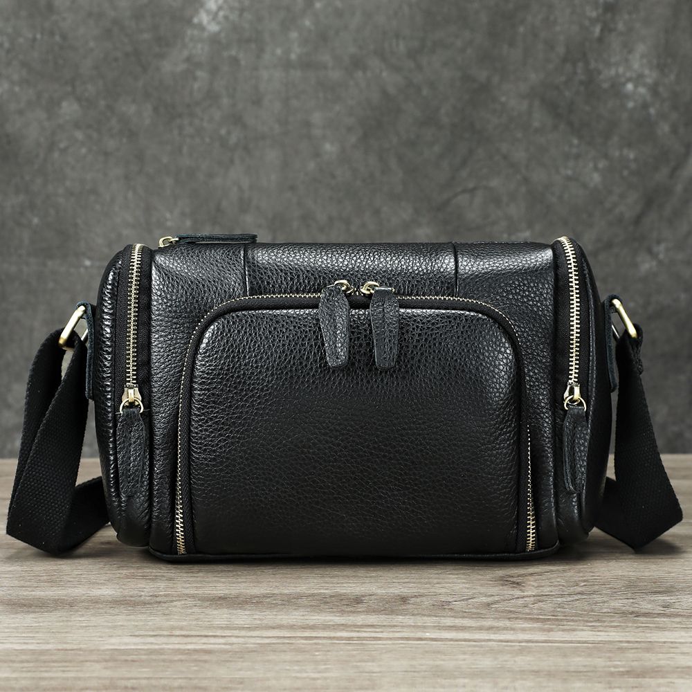 Retro Crazy Horse Cow Leather Square Bag – Men’s Vintage Crossbody Pouch