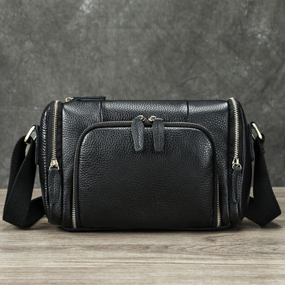 Retro Crazy Horse Cow Leather Square Bag – Men’s Vintage Crossbody Pouch