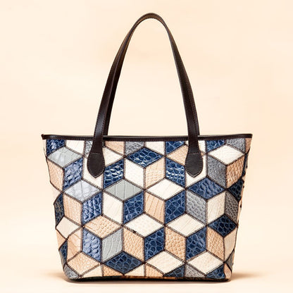Women’s Genuine Leather Vintage Patchwork Tote Handbag