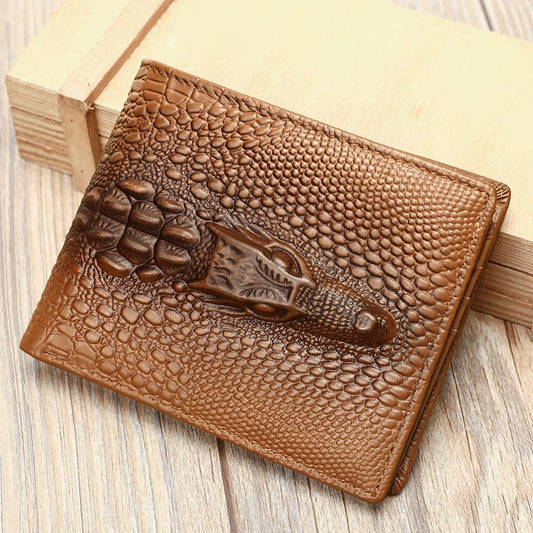 Crocodile-Pattern RFID Anti-Theft Leather Bifold Wallet – Vintage Waterproof Design