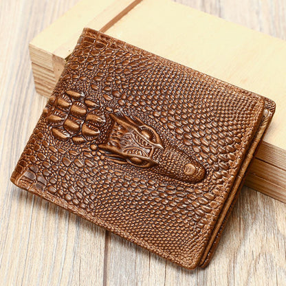 Crocodile-Pattern RFID Anti-Theft Leather Bifold Wallet – Vintage Waterproof Design