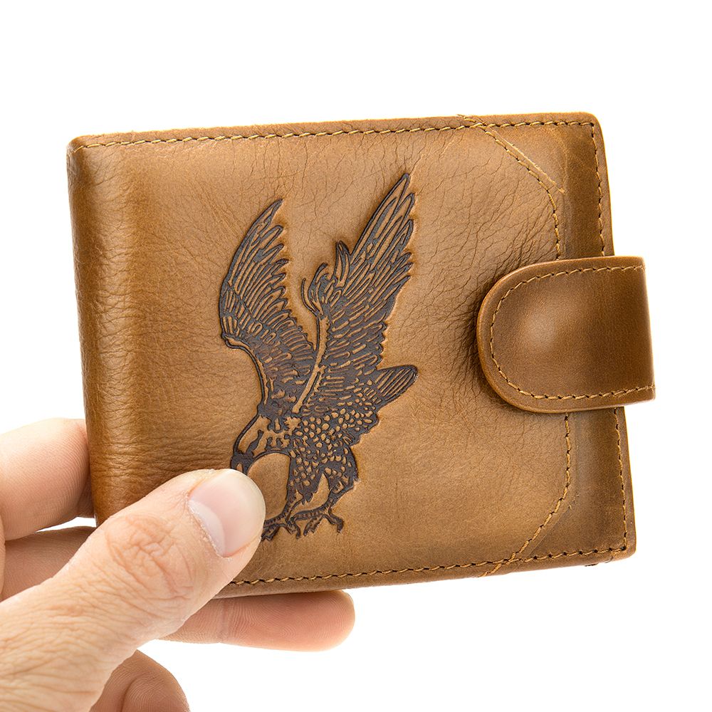 Eagle Embossed Cow Leather Bifold Wallet – Compact Short Wallet