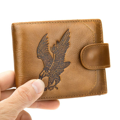 Eagle Embossed Cow Leather Bifold Wallet – Compact Short Wallet