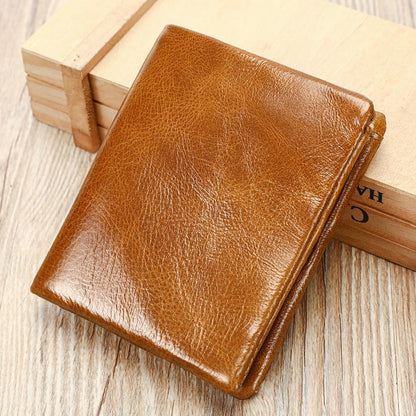 Genuine Leather Card Holder Wallet – RFID-Safe with Zipper Coin Pocket